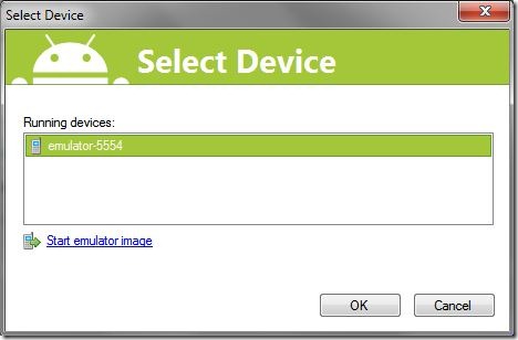 Select a device to connect the debugger